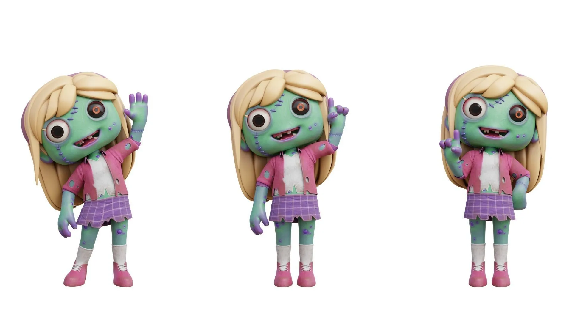 Cartoon Female Zombie 3D animation showcase